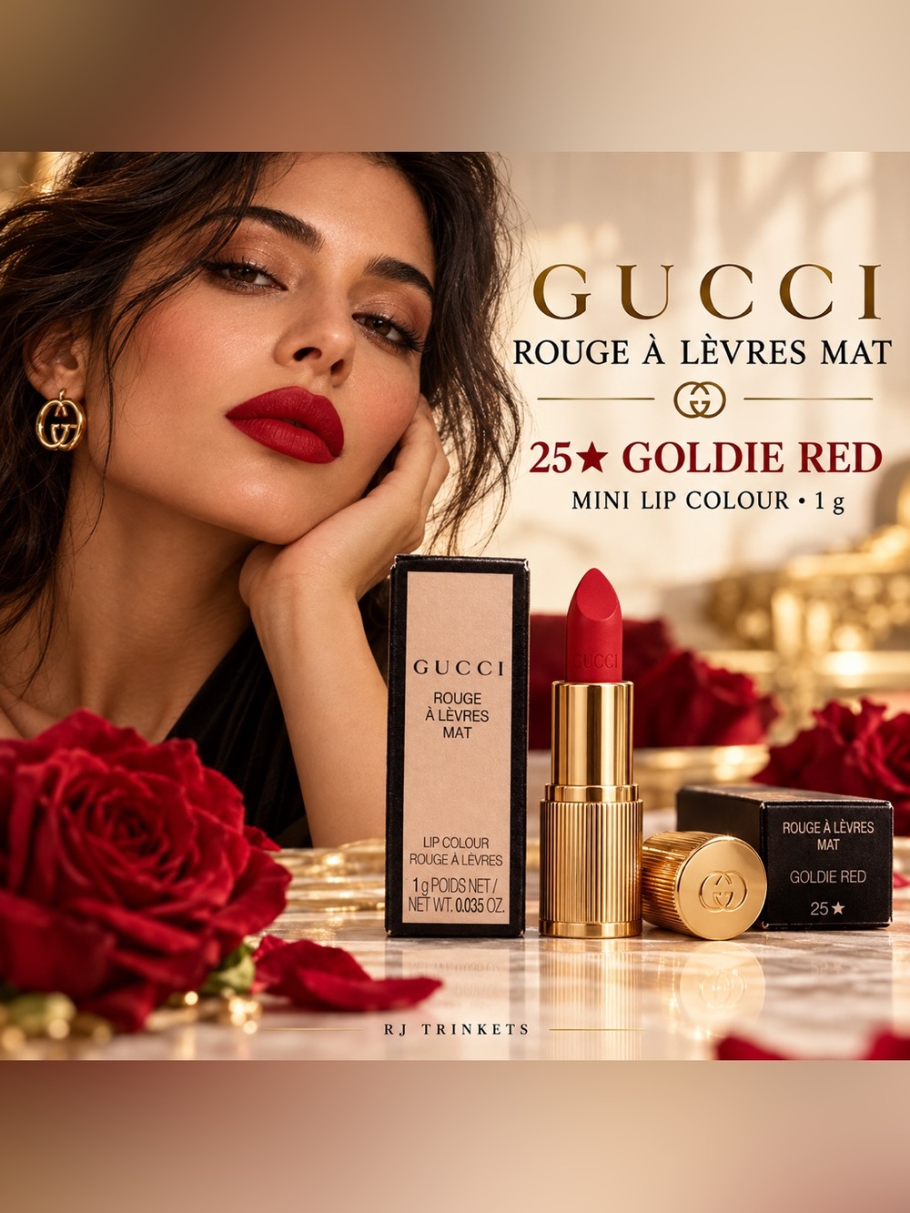 Gucci Matte Lipstick 25 Goldie Red — Deep Crimson Red